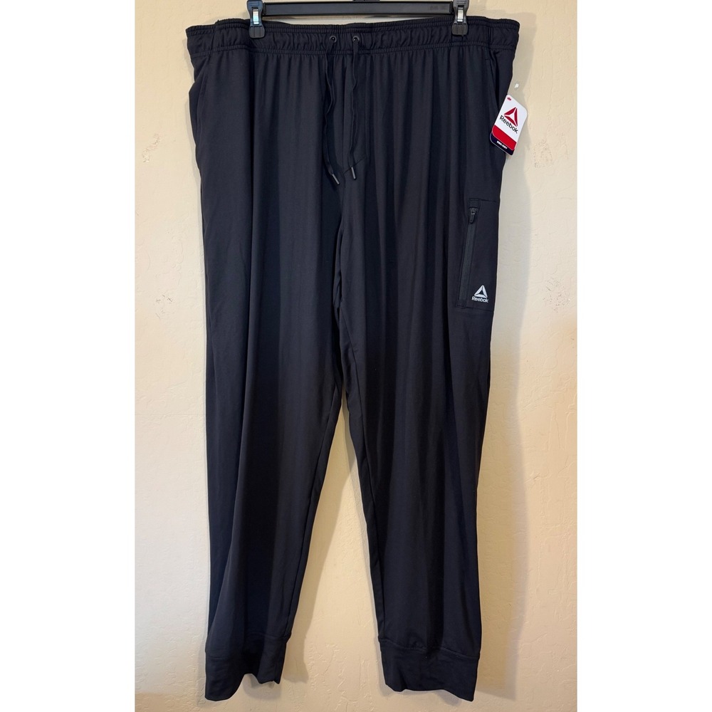Reebok Joggers Men 3XL Black Slim Fit RBK-DRY Legacy Pants Zipper‎ Pocket NEW